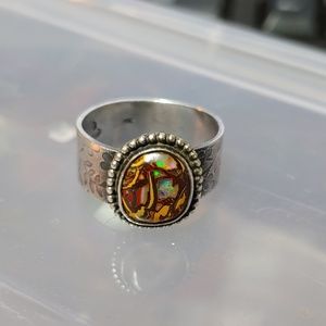 Sterling Silver .925 Boulder Opal Unique Ring 7